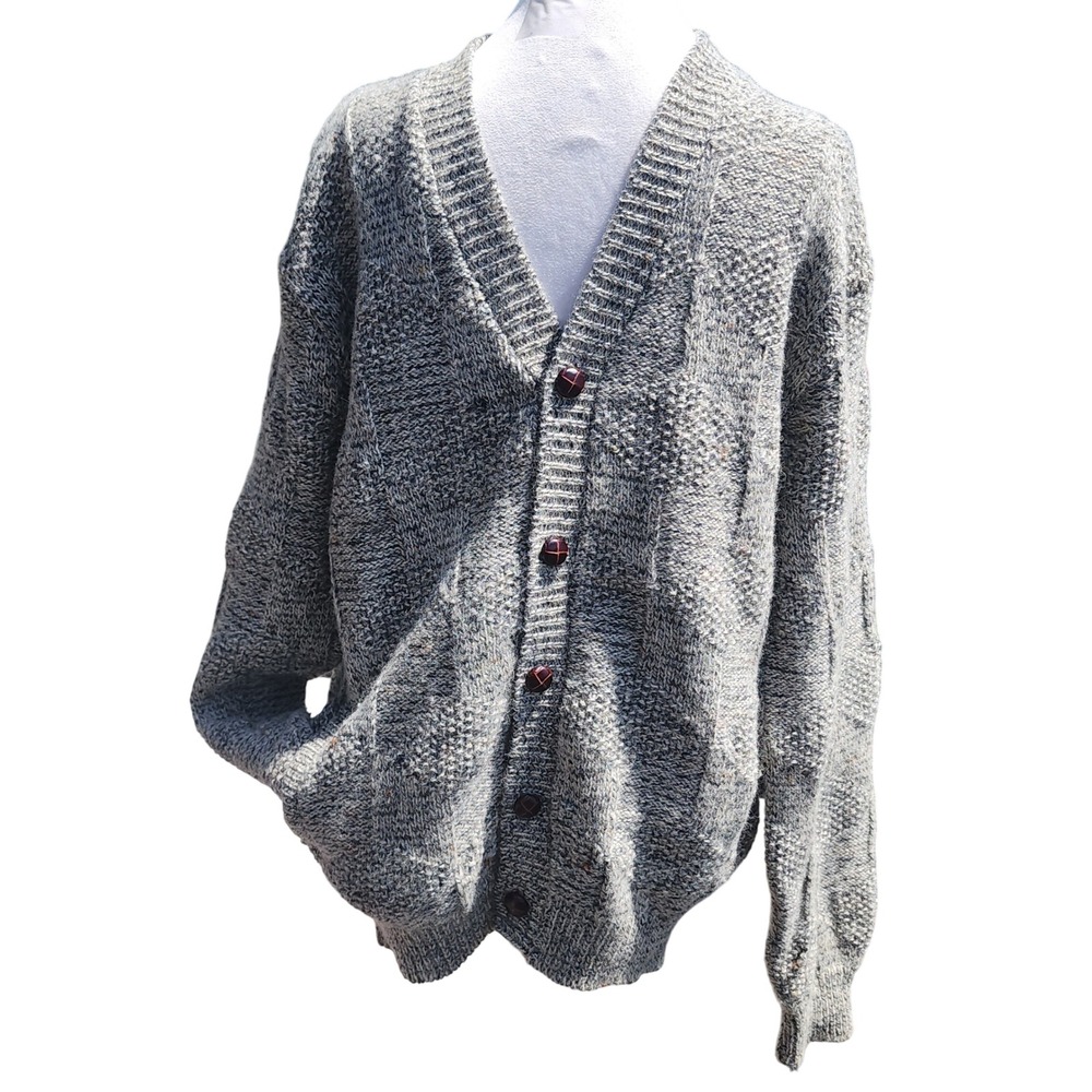 Pendleton Mens Virgin Wool Cardigan Sweater Grey Marl Textured Knit Size L READ